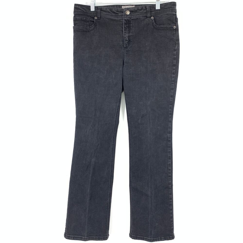Chico's Jeans Womens 10 1.5 Black Straight Faded Wash Beaded Crosshatch Pockets